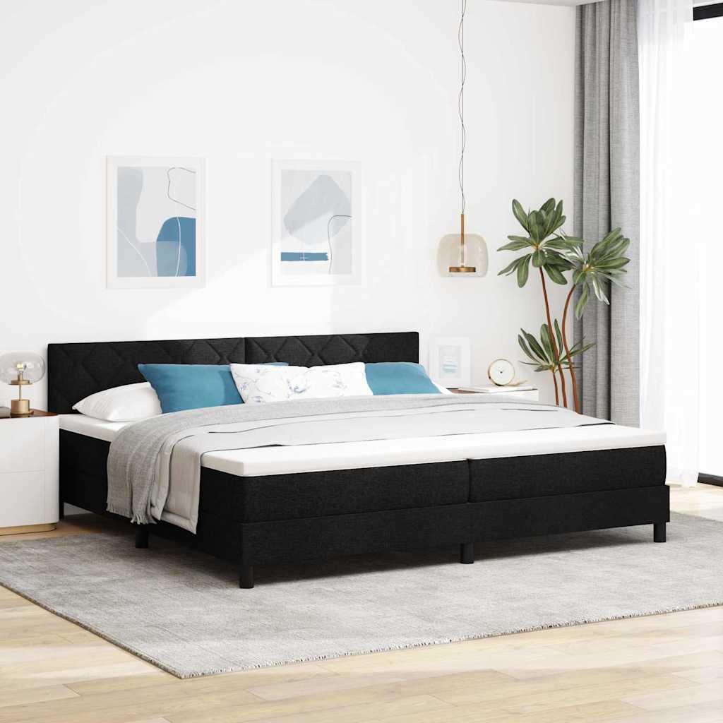 Box spring seng med madras med LED Sort 200 x 200 cm Stof