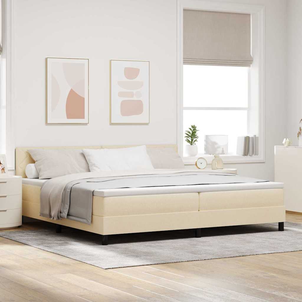 Box spring seng med pude med hovedgrde Creme 200 x 200 cm Stof