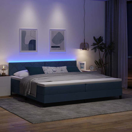 Box spring seng med pude med hovedgærde Blå 200 x 200 cm Stof