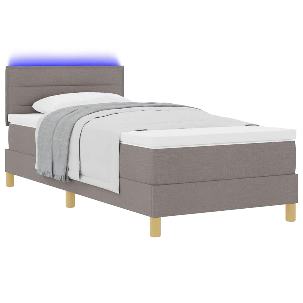 LED Box Spring Bed med LED-lysstrimler Gråbrun 80 x 200 cm Stof