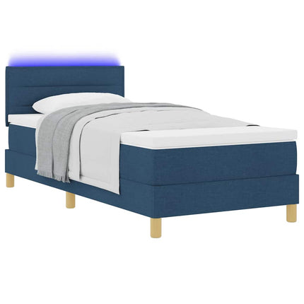 LED Box Spring Bed med hovedgærde Blå 90 x 190 cm Stof