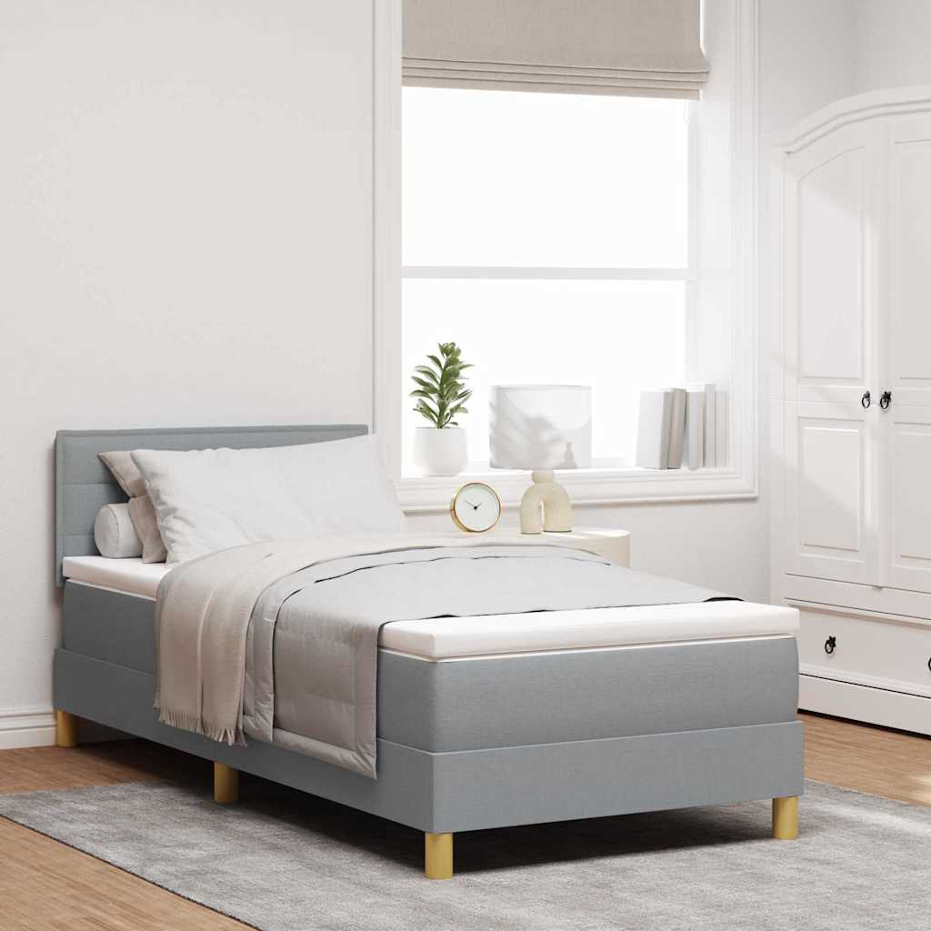 LED Box Spring Bed med LED-lysstrimler Lysegrå 90 x 200 cm Stof