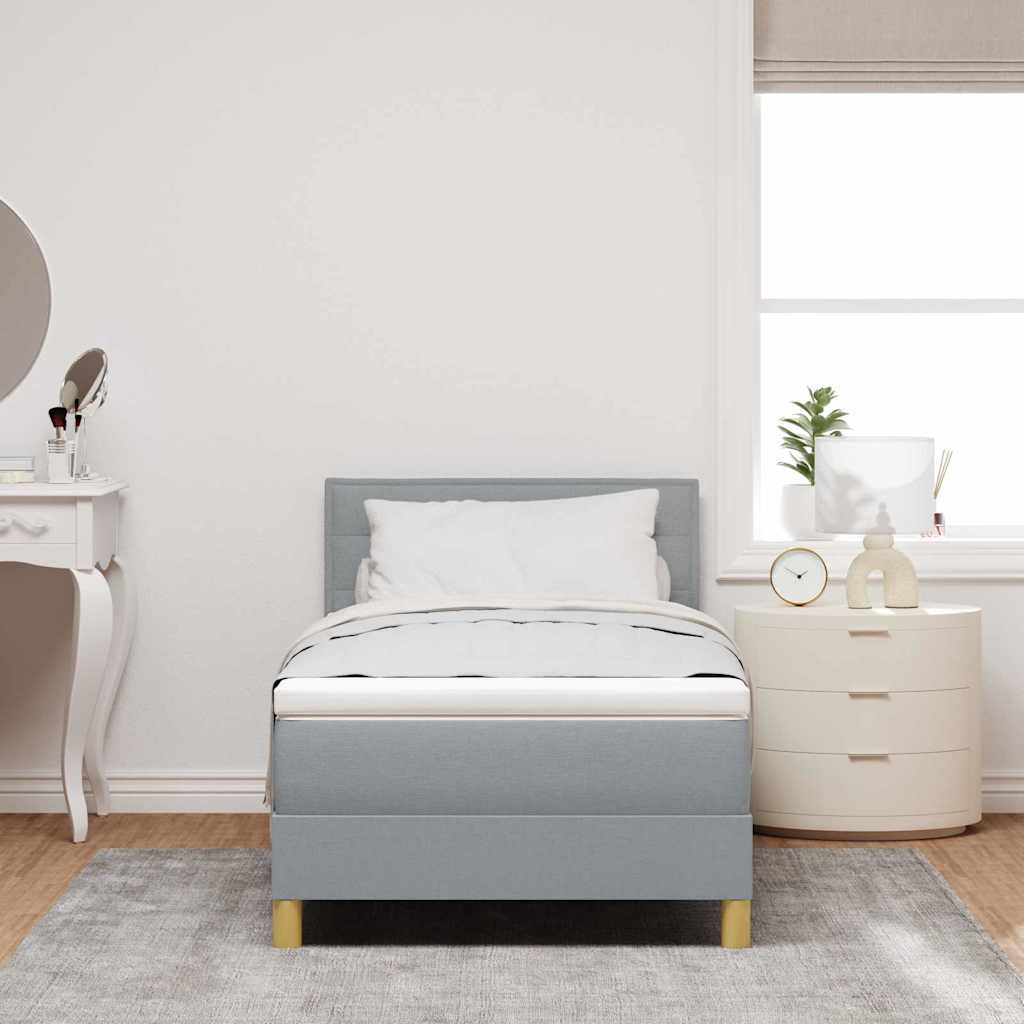 LED Box Spring Bed med LED-lysstrimler Lysegrå 90 x 200 cm Stof
