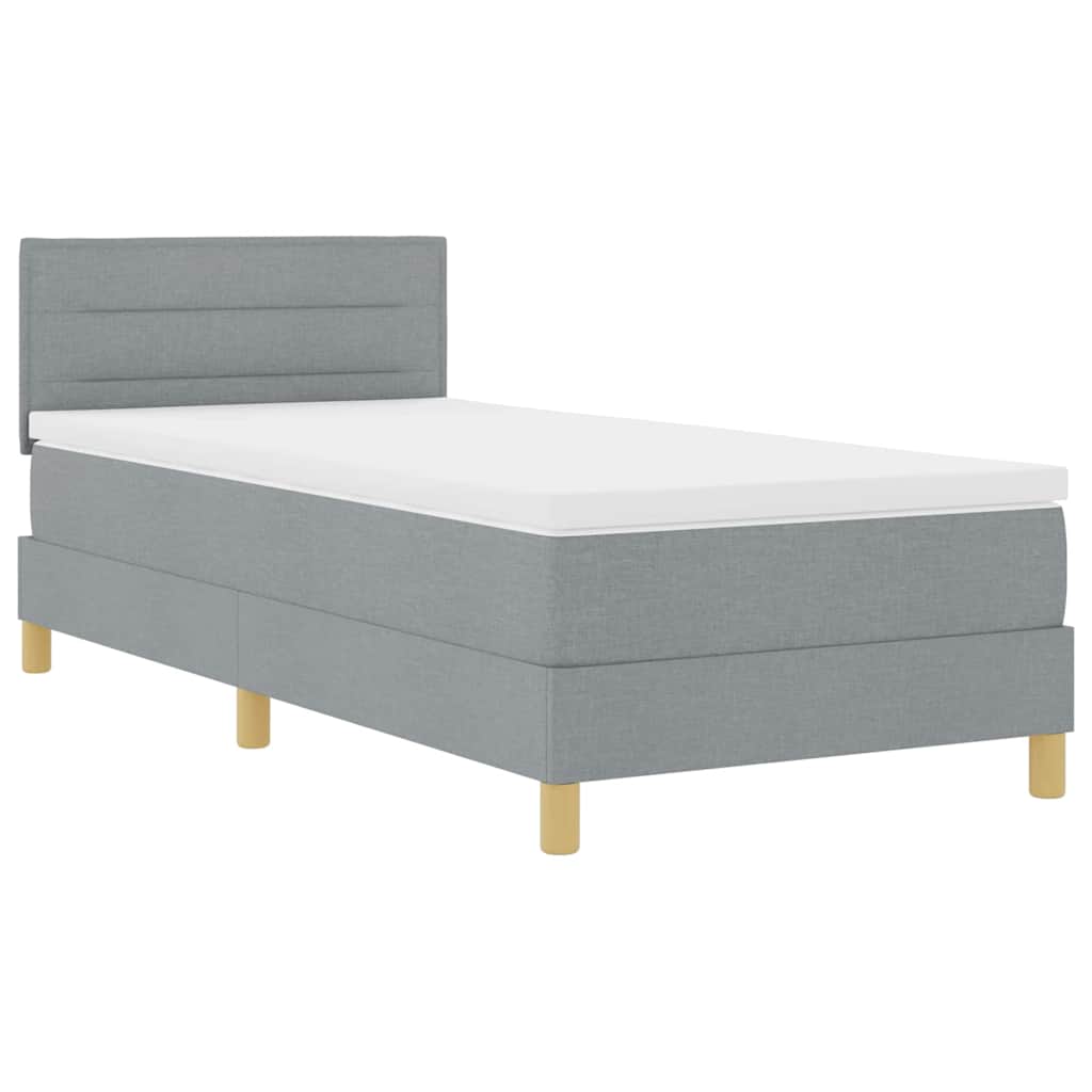 LED Box Spring Bed med LED-lysstrimler Lysegrå 90 x 200 cm Stof