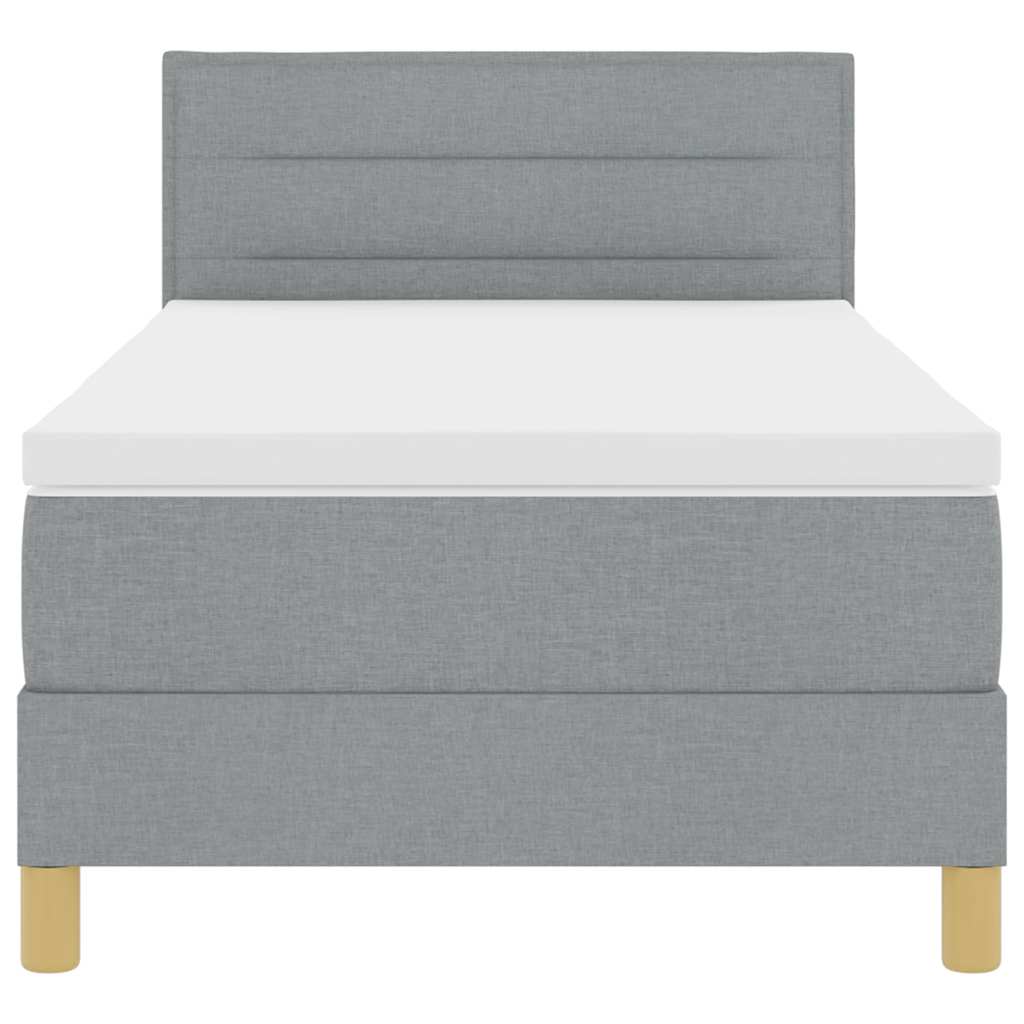 LED Box Spring Bed med LED-lysstrimler Lysegrå 90 x 200 cm Stof