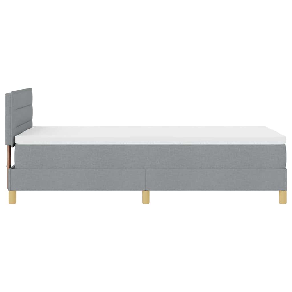 LED Box Spring Bed med LED-lysstrimler Lysegrå 90 x 200 cm Stof