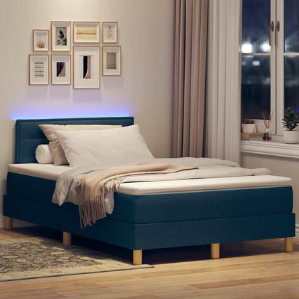 LED Box Spring Bed med hovedgærde Blå 120 x 190 cm Stof