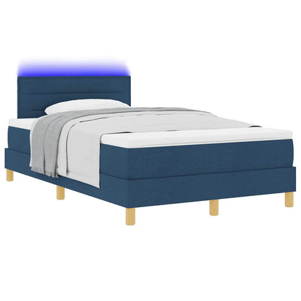 LED Box Spring Bed med LED-lysstrimler Blå 120 x 200 cm Stof
