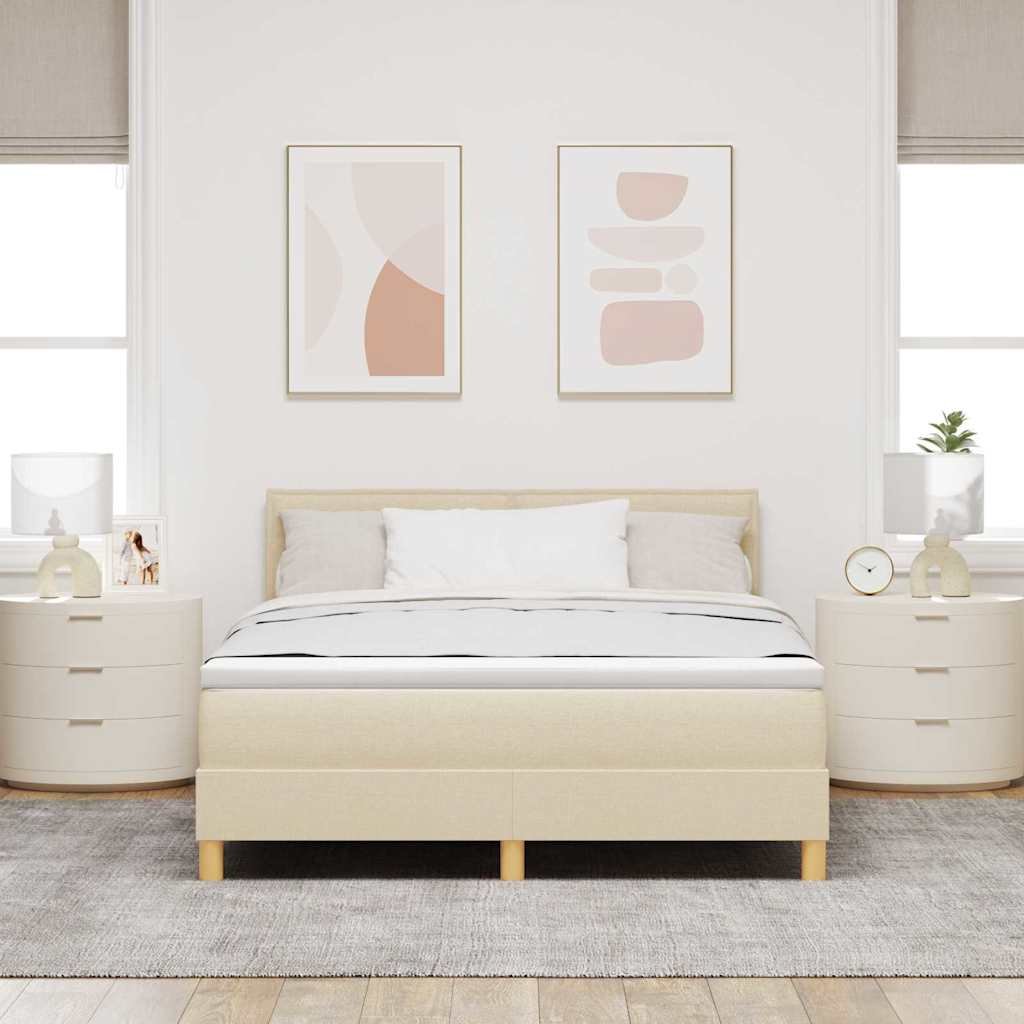 LED Box Spring Bed med LED-lysstrimler Creme 140 x 190 cm Stof