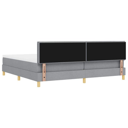 LED Box Spring Bed med hovedgærde Lysegrå 200 x 200 cm Stof
