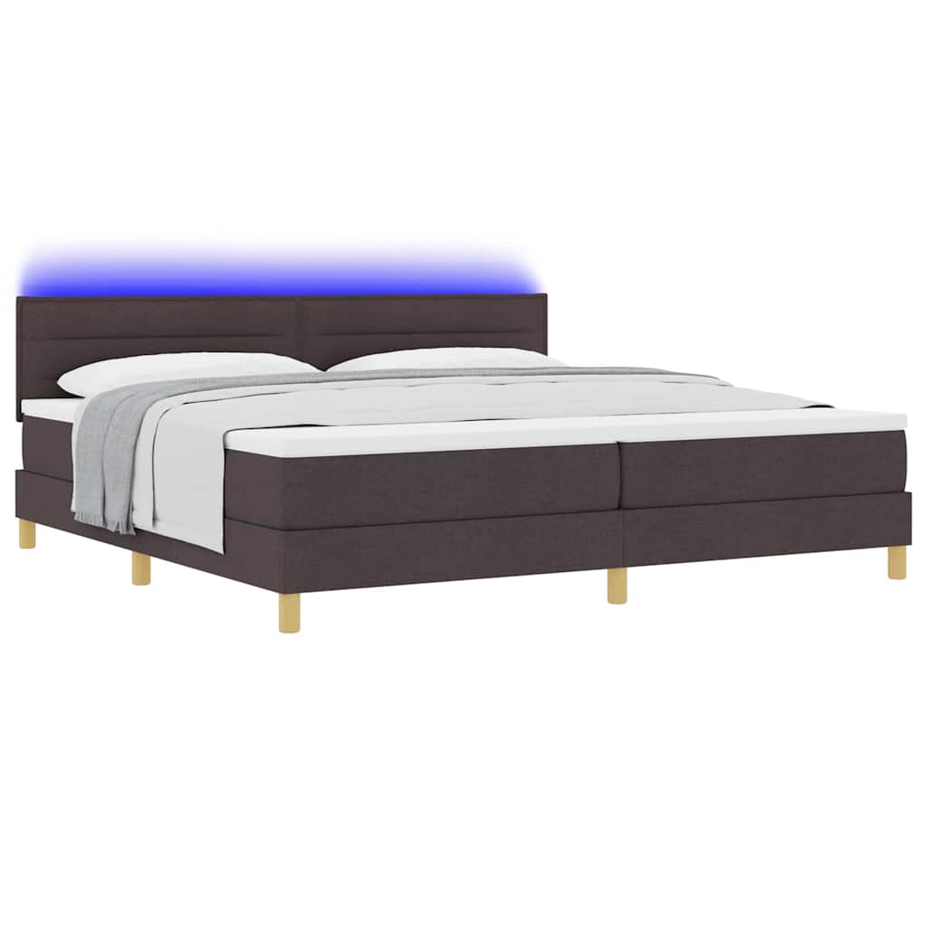 LED Box Spring Bed med hovedgærde Mørk Brun 200 x 200 cm Stof