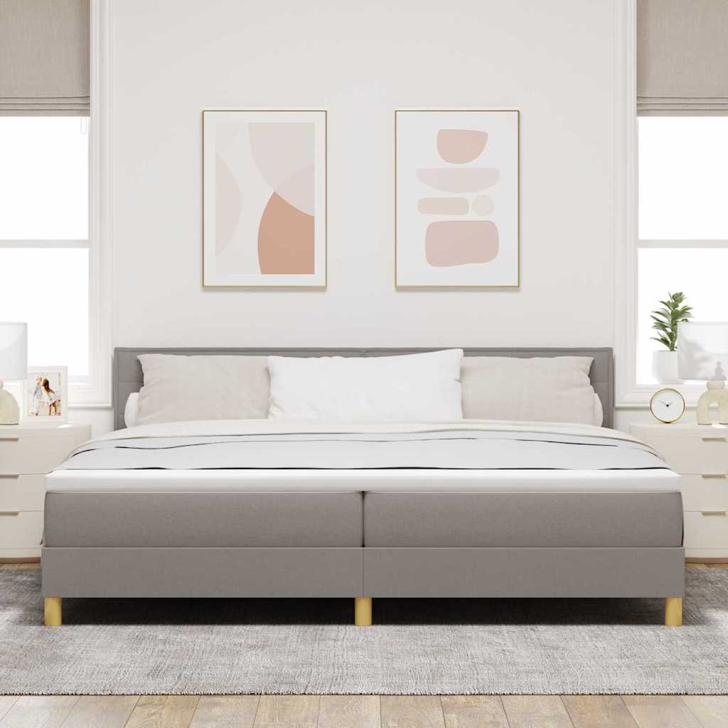 LED Box Spring Bed med hovedgærde Gråbrun 200 x 200 cm Stof