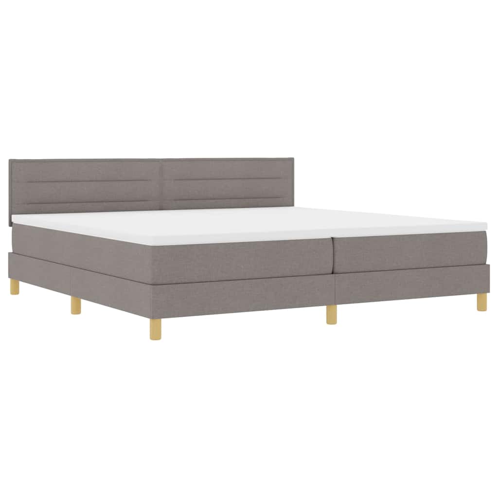 LED Box Spring Bed med hovedgærde Gråbrun 200 x 200 cm Stof