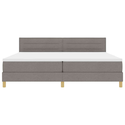 LED Box Spring Bed med hovedgærde Gråbrun 200 x 200 cm Stof