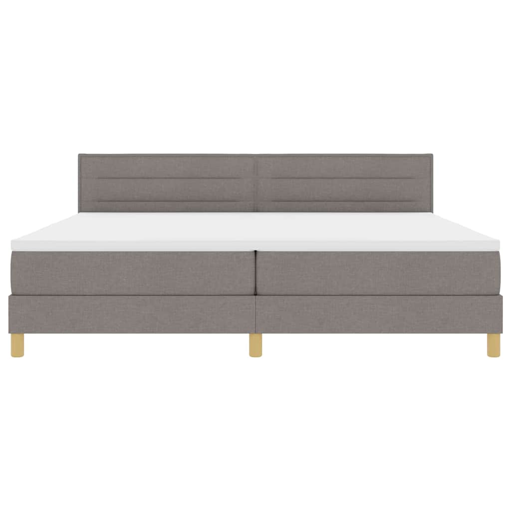 LED Box Spring Bed med hovedgærde Gråbrun 200 x 200 cm Stof