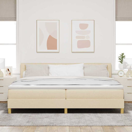 LED Box Spring Bed med LED-lysstrimler Creme 200 x 200 cm Stof