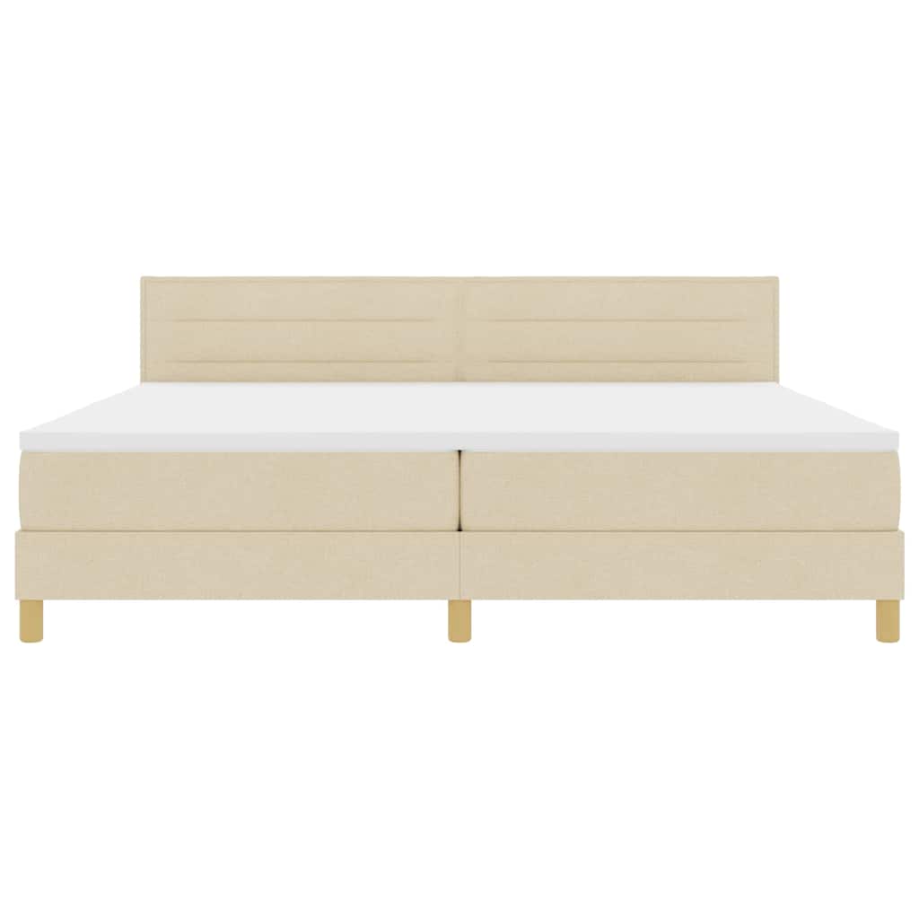 LED Box Spring Bed med LED-lysstrimler Creme 200 x 200 cm Stof