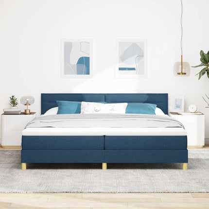 LED Box Spring Bed med LED-lysstrimler Blå 200 x 200 cm Stof