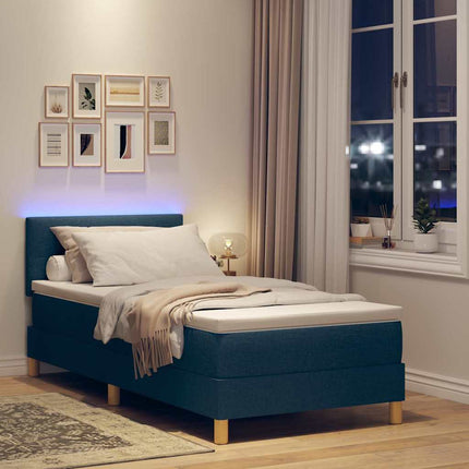 LED Box Spring Bed med pude med hovedgærde Blå 80 x 200 cm Stof
