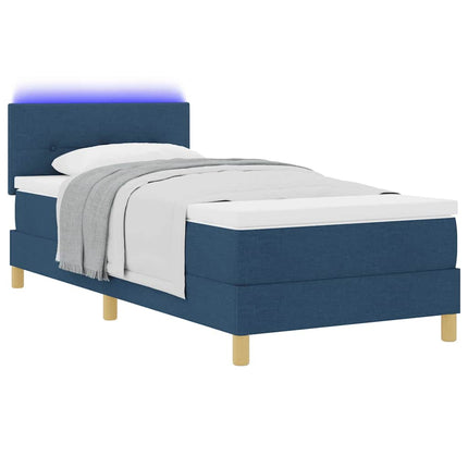 LED Box Spring Bed med pude med hovedgærde Blå 80 x 200 cm Stof