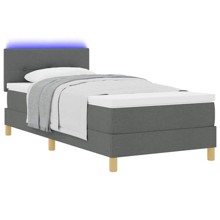 LED Box Spring Bed med hovedgærde Mørkegrå 90 x 190 cm Stof