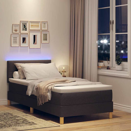 LED Box Spring Bed med pude Mørk Brun 90 x 200 cm Stof