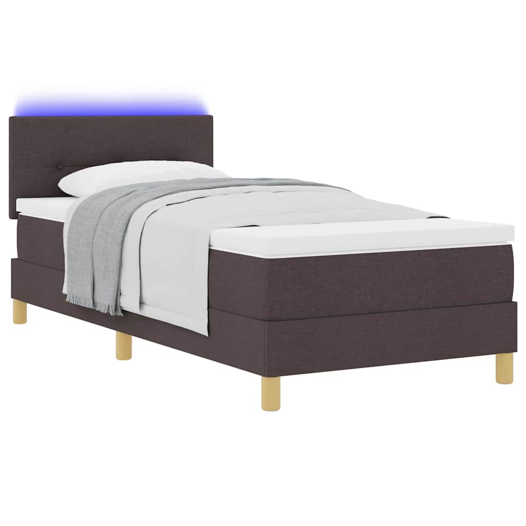 LED Box Spring Bed med pude Mørk Brun 90 x 200 cm Stof