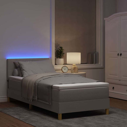 LED Box Spring Bed med hovedgærde Gråbrun 90 x 200 cm Stof