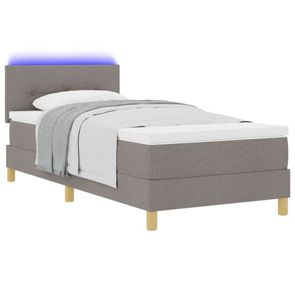 LED Box Spring Bed med hovedgærde Gråbrun 90 x 200 cm Stof