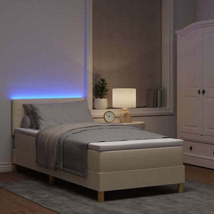 LED Box Spring Bed med LED-lysstrimler Creme 90 x 200 cm Stof