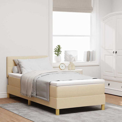 LED Box Spring Bed med LED-lysstrimler Creme 90 x 200 cm Stof