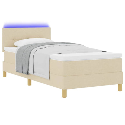LED Box Spring Bed med LED-lysstrimler Creme 90 x 200 cm Stof