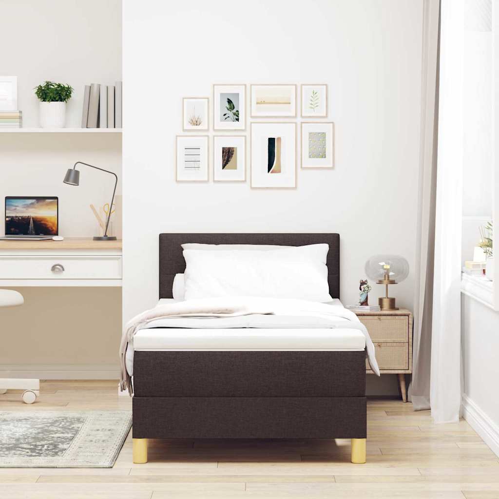 LED Box Spring Bed med hovedgærde Mørk Brun 100 x 200 cm Stof