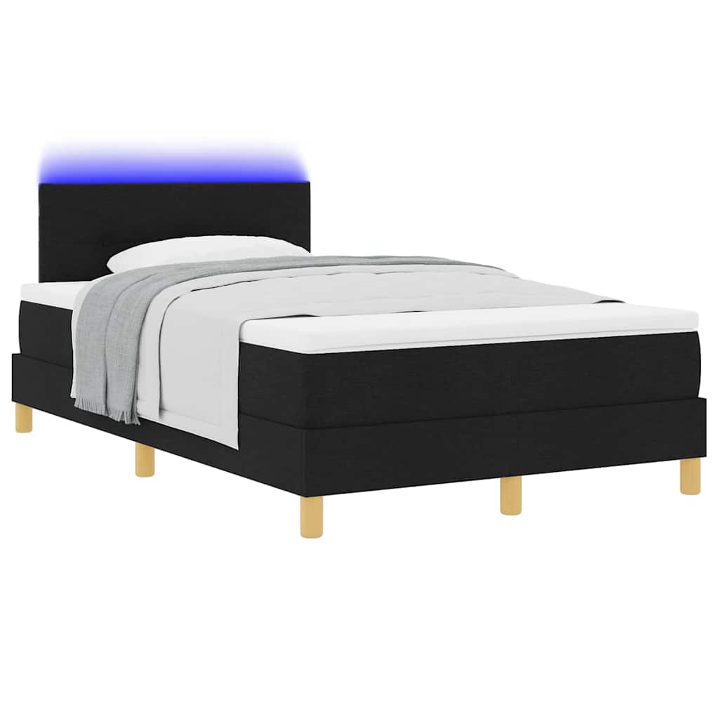 LED Box Spring Bed med LED-lysstrimler Sort 120 x 190 cm Stof