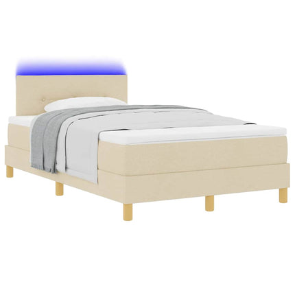LED Box Spring Bed med LED-lysstrimler Creme 120 x 190 cm Stof