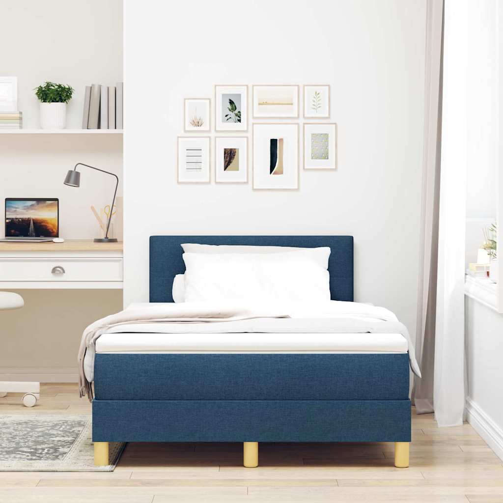 LED Box Spring Bed med LED-lysstrimler Blå 120 x 190 cm Stof