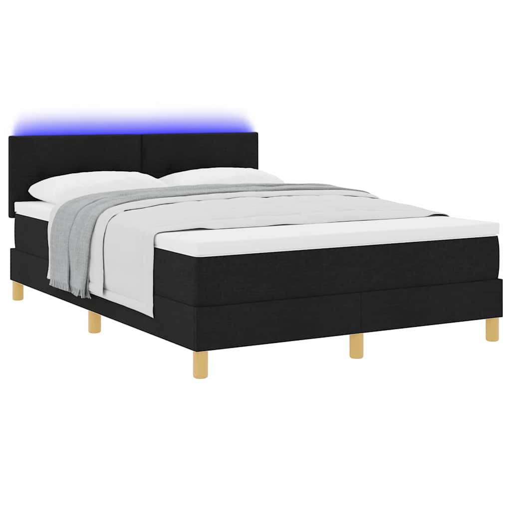 LED Box Spring Bed med LED-lysstrimler Sort 140 x 190 cm Stof