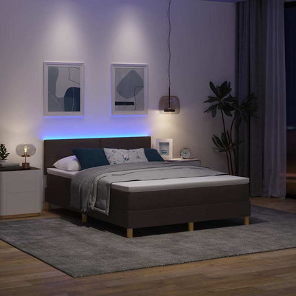 LED Box Spring Bed med hovedgærde Mørk Brun 140 x 190 cm Stof