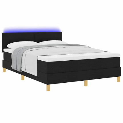 LED Box Spring Bed med LED-lysstrimler Sort 140 x 200 cm Stof