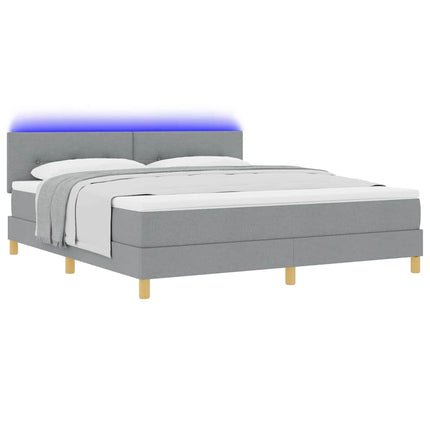 LED Box Spring Bed med hovedgærde Lysegrå 180 x 200 cm Stof