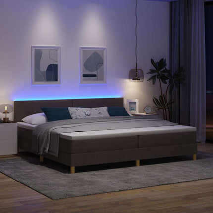 LED Box Spring Bed med hovedgærde Mørk Brun 200 x 200 cm Stof