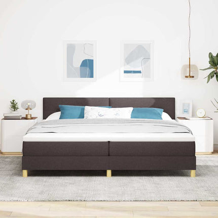 LED Box Spring Bed med hovedgærde Mørk Brun 200 x 200 cm Stof