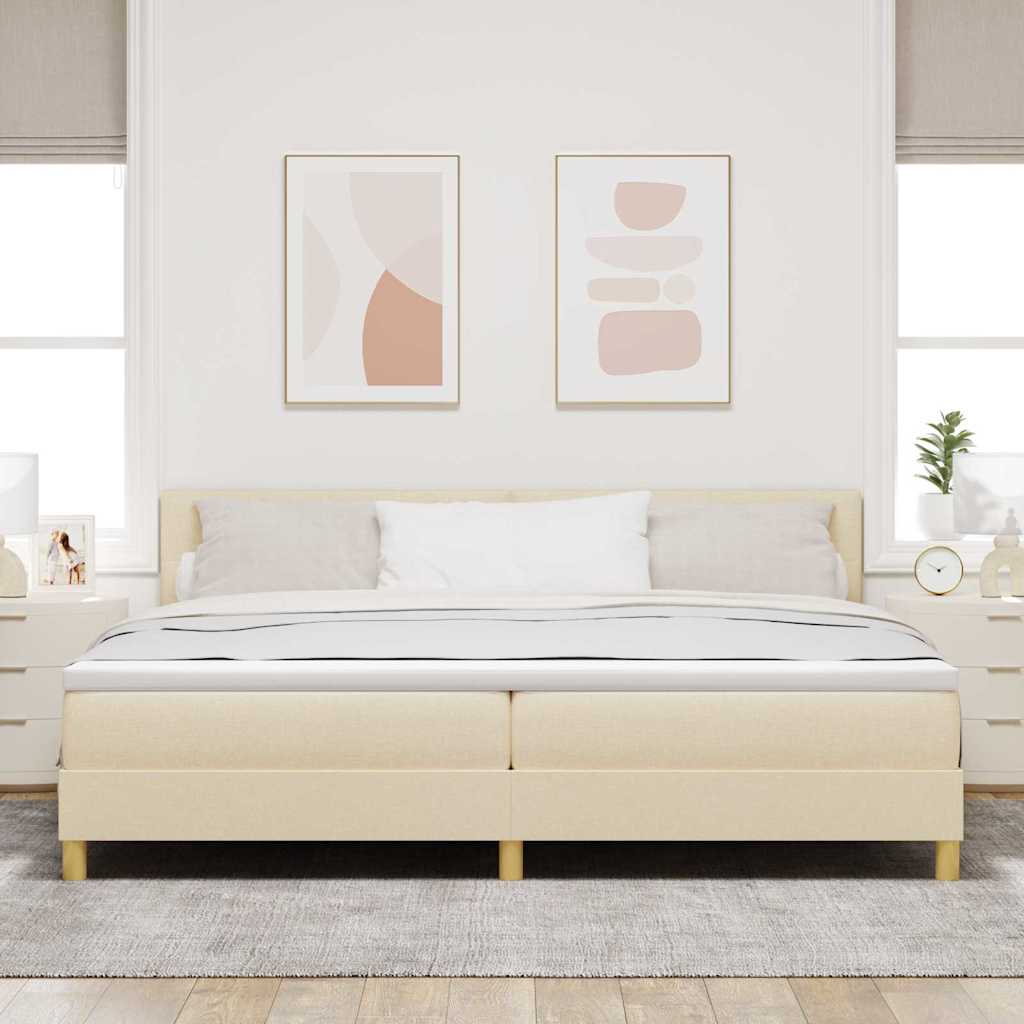 LED Box Spring Bed med pude Creme 200 x 200 cm Stof