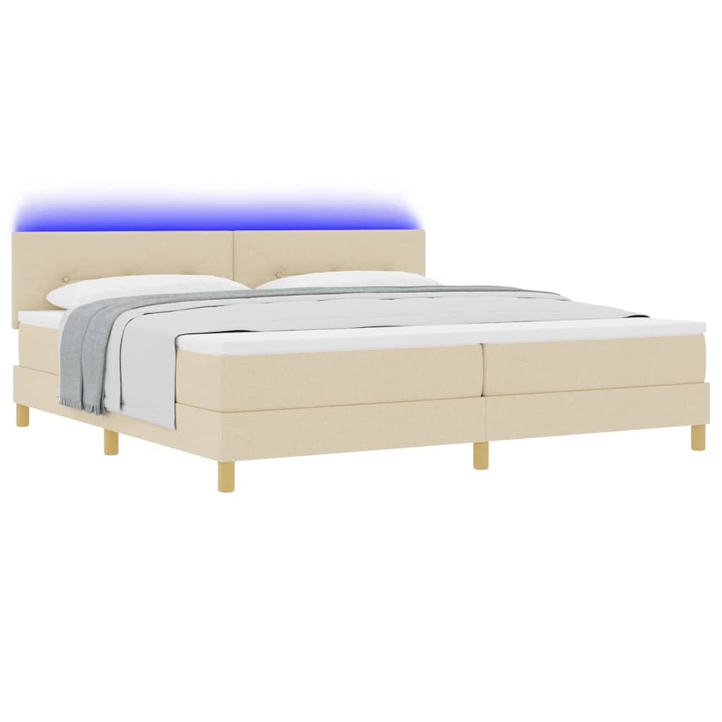 LED Box Spring Bed med pude Creme 200 x 200 cm Stof