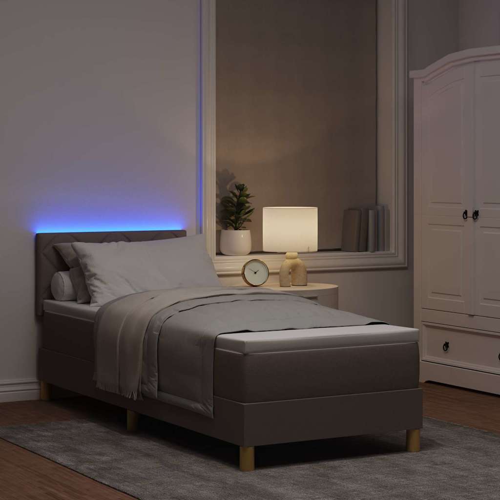 LED Box Spring Bed med LED-lysstrimler Gråbrun 80 x 200 cm Stof