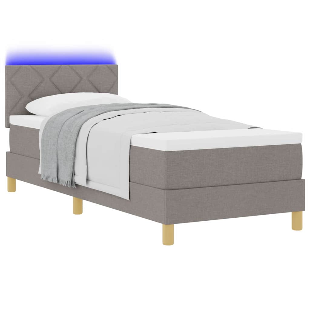 LED Box Spring Bed med LED-lysstrimler Gråbrun 80 x 200 cm Stof