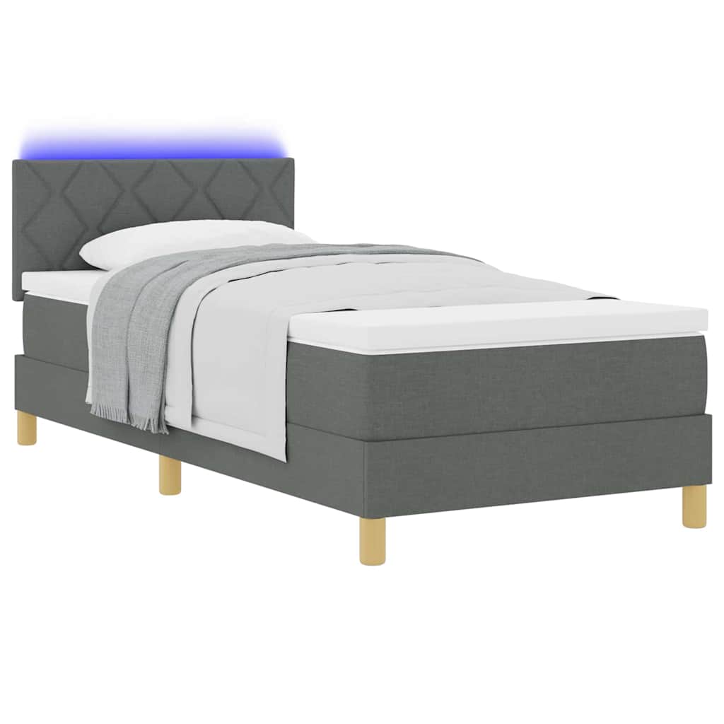 LED Box Spring Bed med hovedgærde Mørkegrå 90 x 190 cm Stof