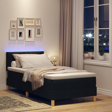 LED Box Spring Bed med LED-lysstrimler Sort 90 x 190 cm Stof