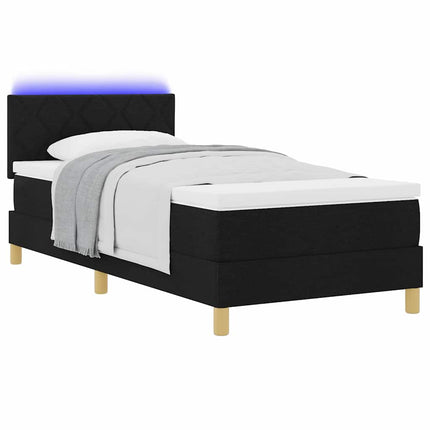 LED Box Spring Bed med LED-lysstrimler Sort 90 x 190 cm Stof