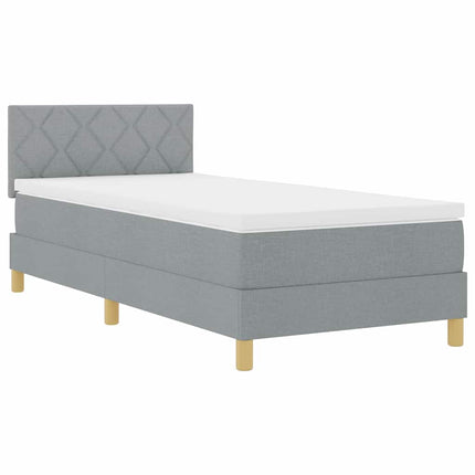LED Box Spring Bed med LED-lysstrimler Lysegrå 90 x 200 cm Stof